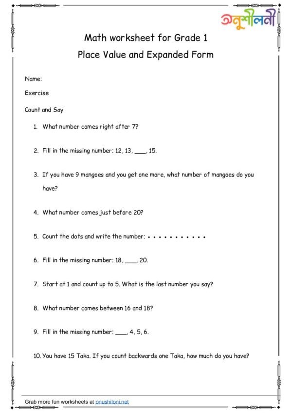 G1-Place Value and Expanded Form-Count and Say-Find the Number