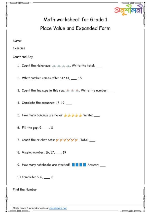 G1-Place Value and Expanded Form-Count and Say-Find the Number