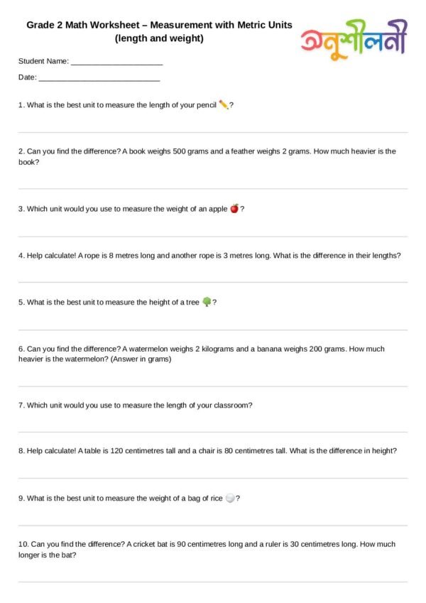 G2-Measurement with Metric Units (length and weight)-Which Unit Fits?-Find The Difference