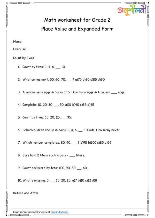 G2-Place Value and Expanded Form-Count by Twos-Before and After