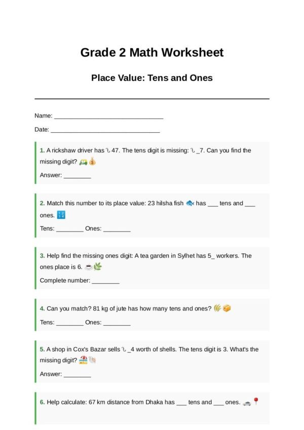 G2-Place Value (tens and ones)-Missing Number-Place Value Match