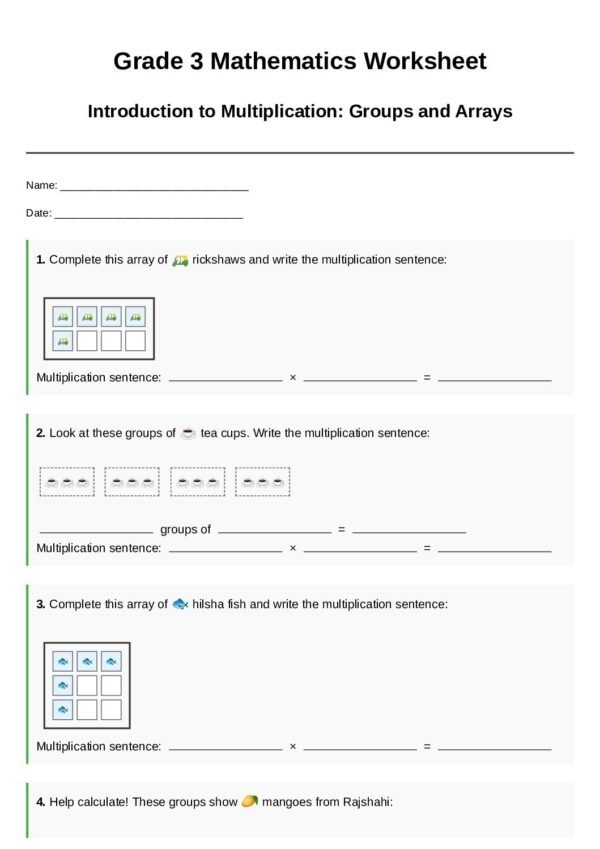 G3-Introduction to Multiplication (groups and arrays)-Fill the Array-Group to Sentence