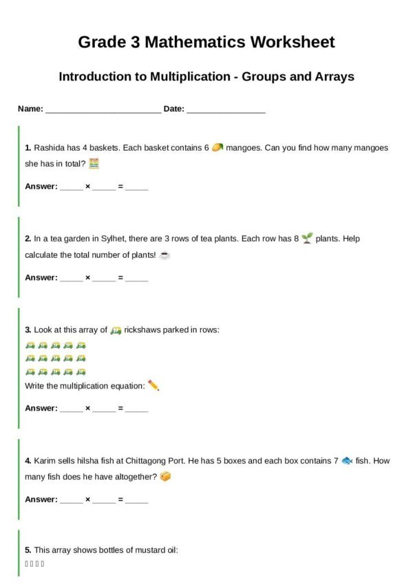 G3-Introduction to Multiplication (groups and arrays)-Story Problem Groups-Array to Equation