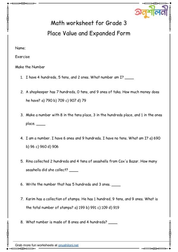 G3-Place Value and Expanded Form-Make the Number-Missing Digit Puzzle