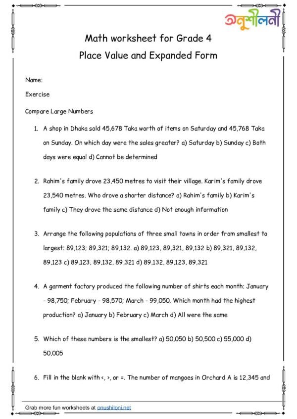 G4-Place Value and Expanded Form-Compare Large Numbers-Missing Place Challenge