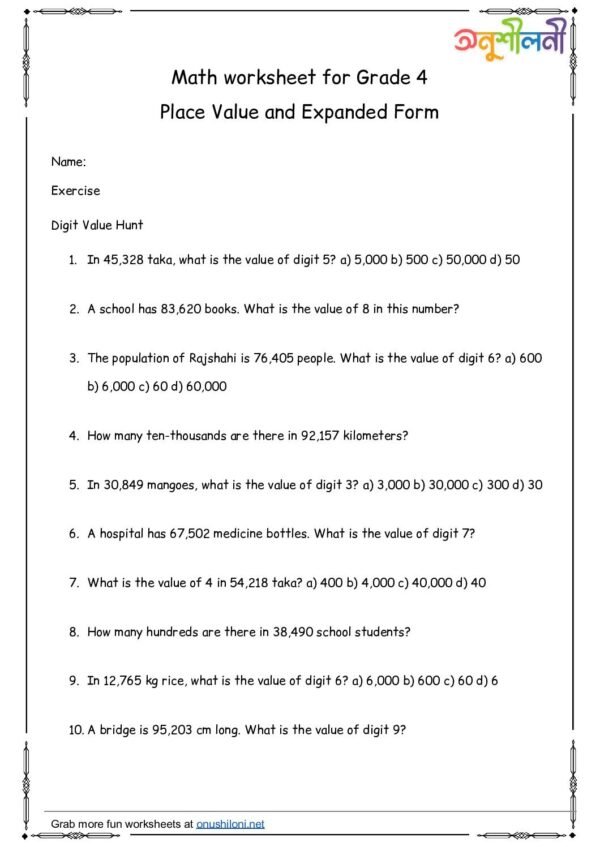 G4-Place Value and Expanded Form-Digit Value Hunt-Write Expanded Form