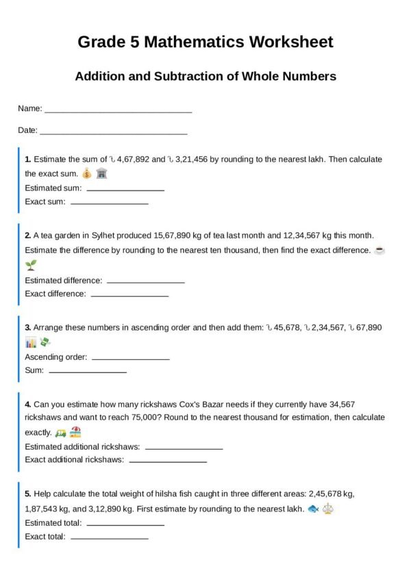 G5-Addition and Subtraction of Whole Numbers-Estimate and Check-Arrange and Solve