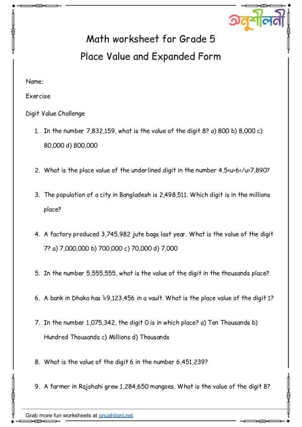 G5-Place Value and Expanded Form-Digit Value Challenge-Expanded Form Practice