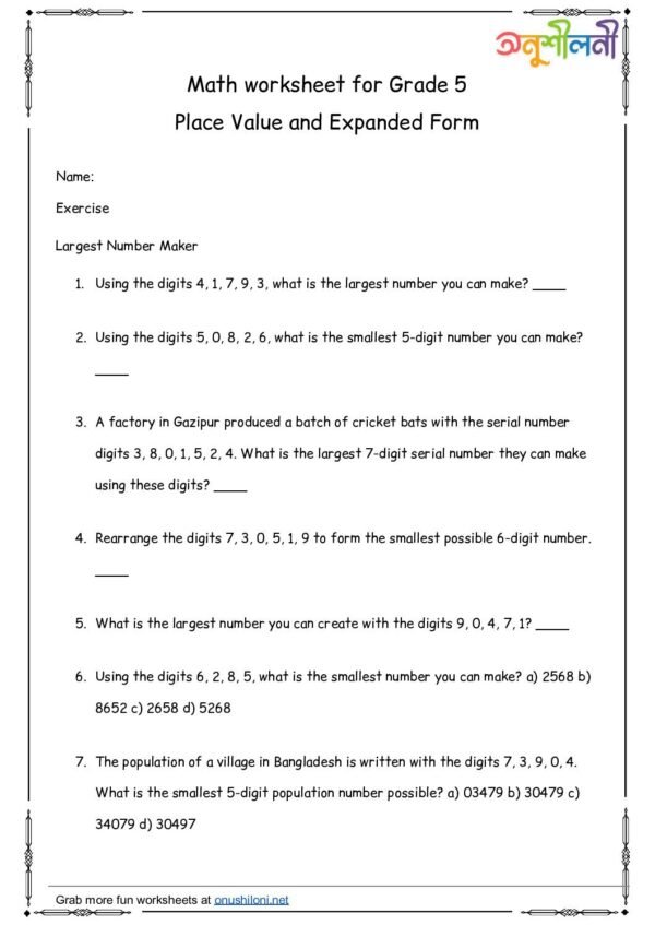 G5-Place Value and Expanded Form-Largest Number Maker-Number Comparison Race